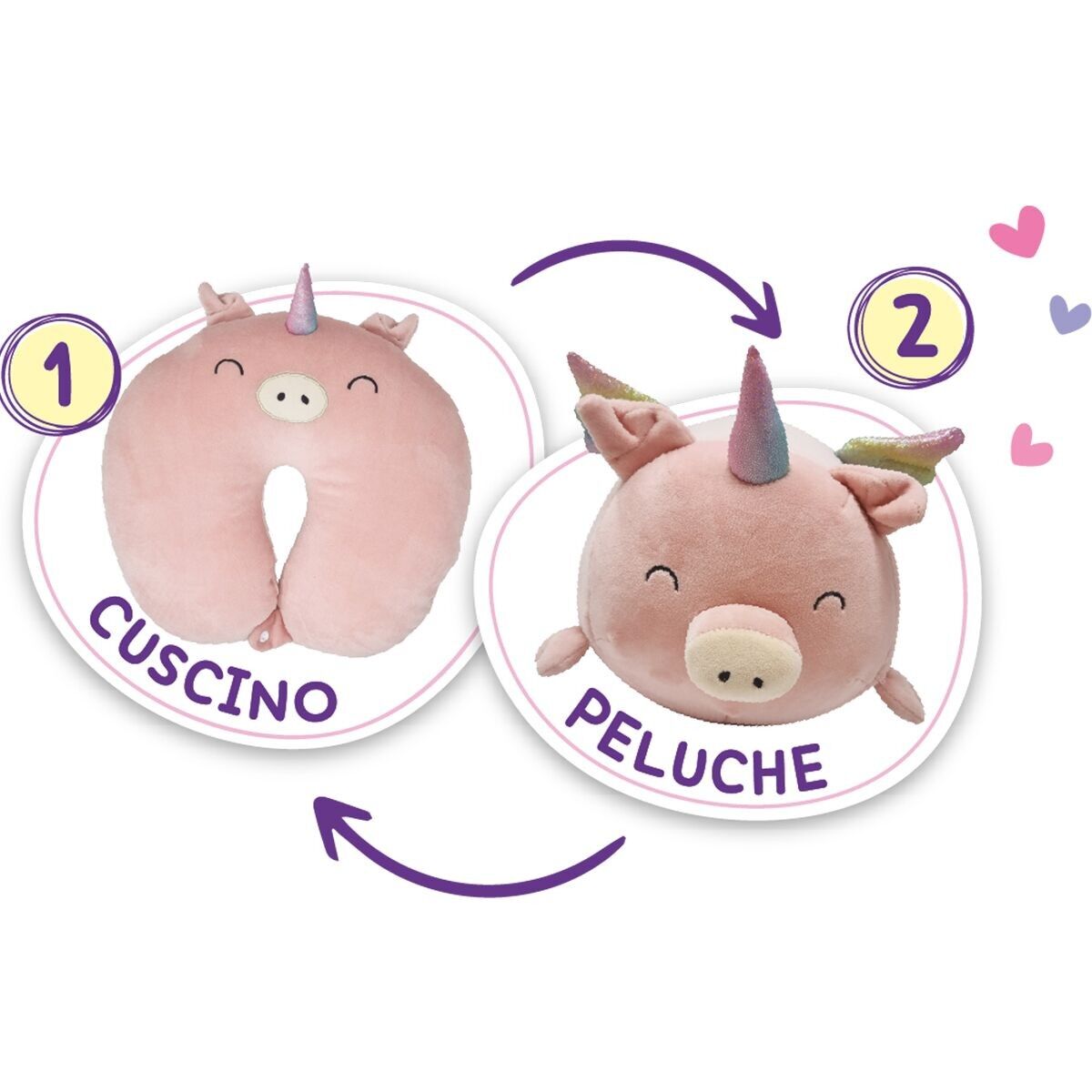 TRAVEL PETS UNICORNO - CUSCINO DA VIAGGIO DIVENTA UN MAXI PELUCHE