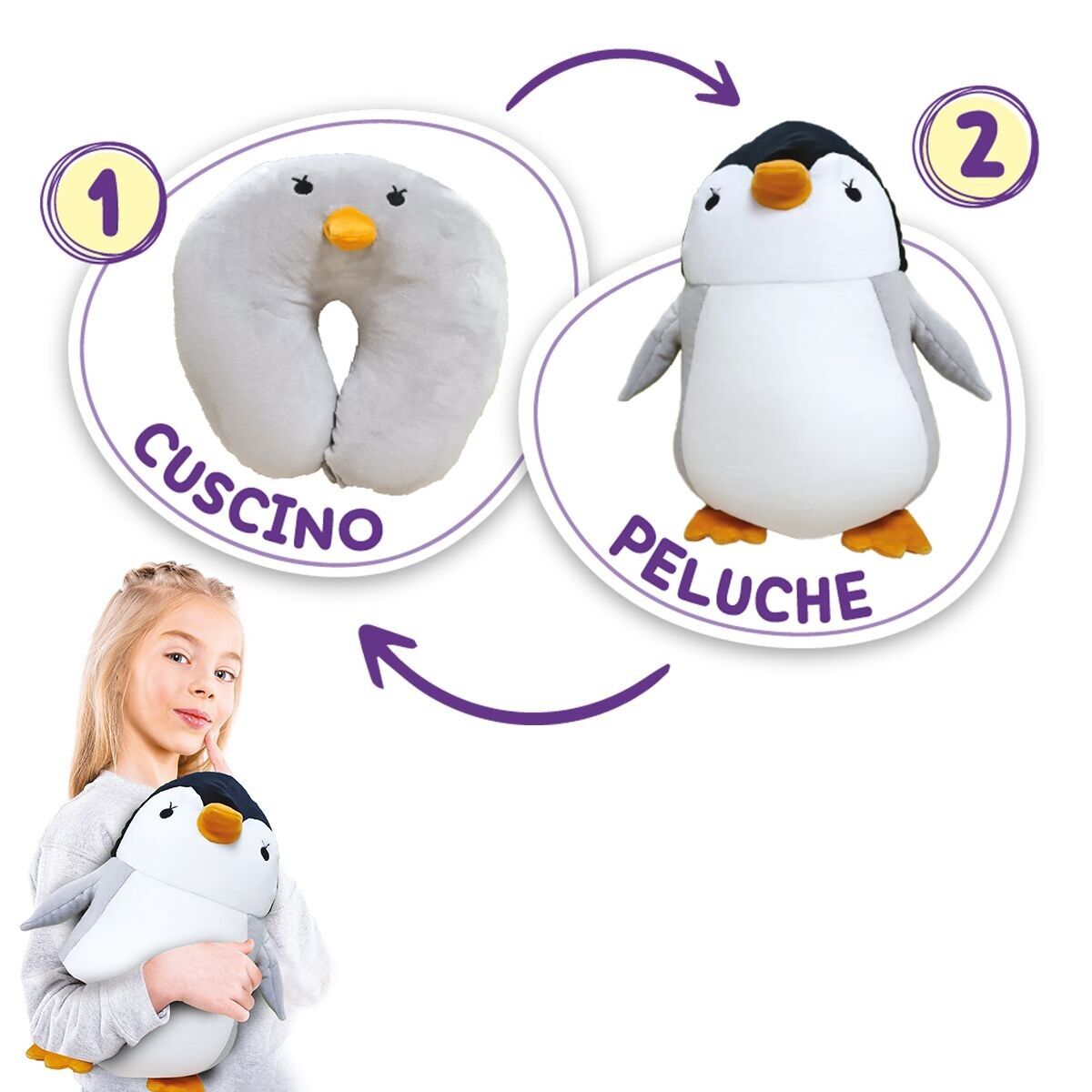 TRAVEL PETS PINGUINO - CUSCINO DA VIAGGIO DIVENTA UN MAXI PELUCHE