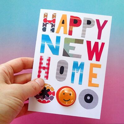 Collage Text 'New Home' Greeting Card With Badge