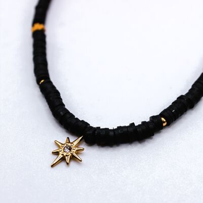 Collar de estrella dorada – Perlas negras y cadena – Joyería para mujer + Embalaje incluido