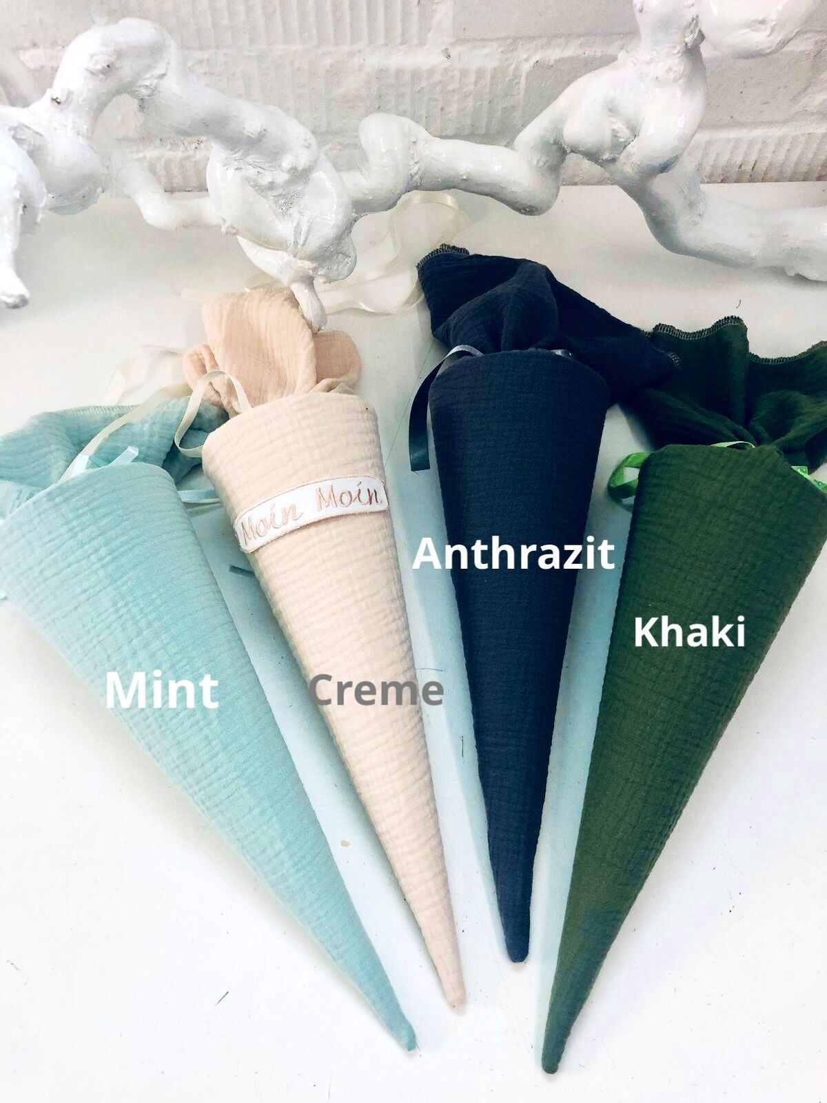 Kleine Schultüte Musselin, einfarbig, Schultüte nach Wunsch 35cm, Geschwistertüte, Kindergartentüte, Schulkind 2024, Einschulung, Vorschule