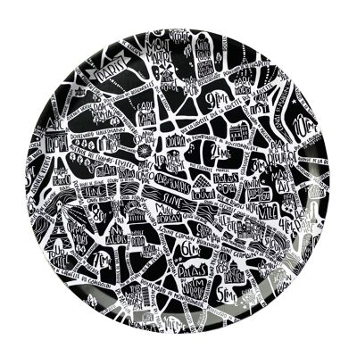 Vassoio rotondo in legno. Mappa della città di Parigi.