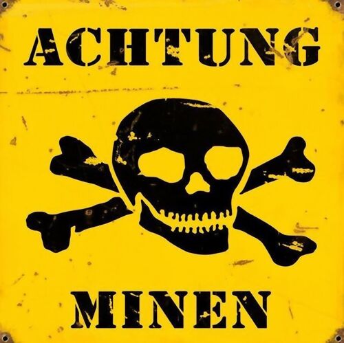 Retro Schild: "Achtung Minen" mit Totenkopf