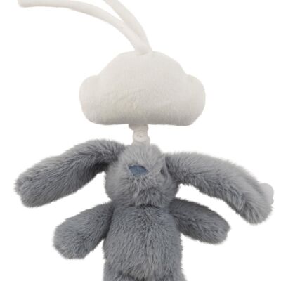 Conejo colgante musica peluche azul