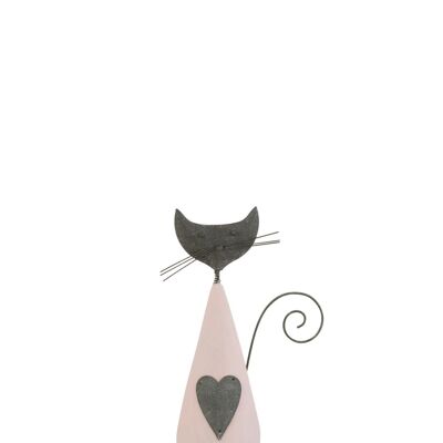 Gato de pie madera/metal rosa/gris small