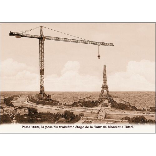 Carte postale - Paris 1889, la pose du troisième étage de la Tour de Monsieur Eiffel.