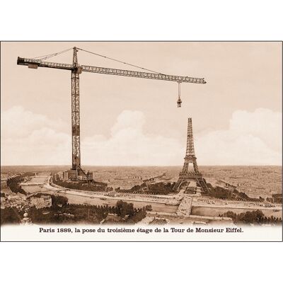 Postkarte - Paris 1889, die Installation des dritten Stockwerks des Turms von Monsieur Eiffel.