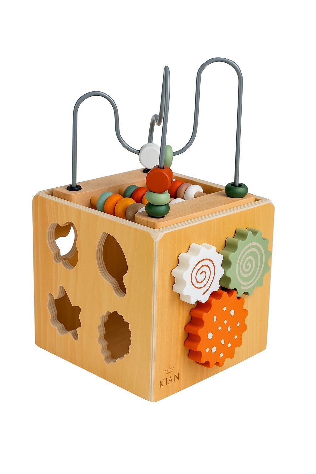 Wooden activity cube – motor skills toy from 12 months
