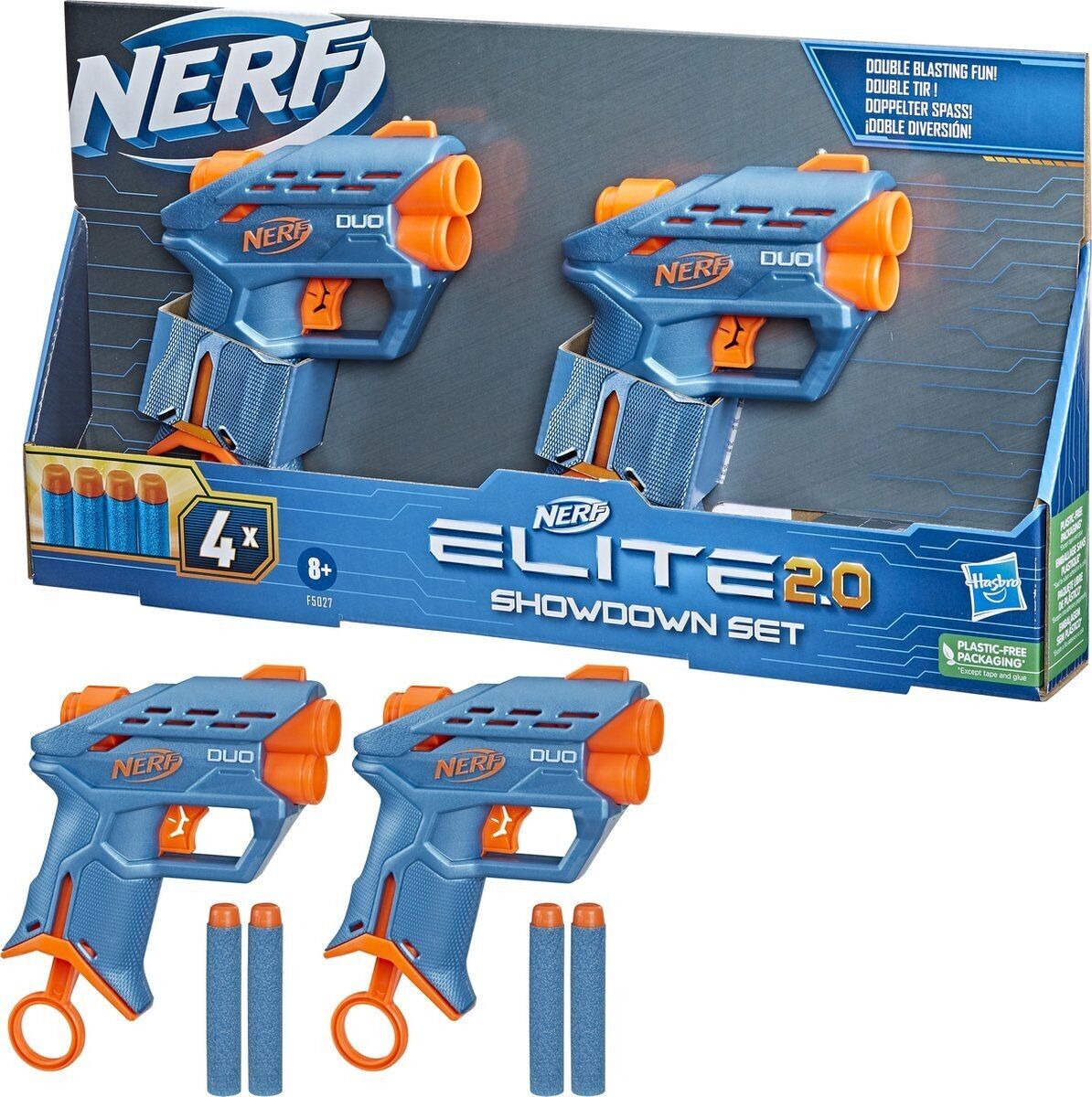 Hasbro - Nerf Elite 2.0 Showdown – Outdoor-Pistole – Set mit 2 Blastern – 4 Schaumstoffpfeilen