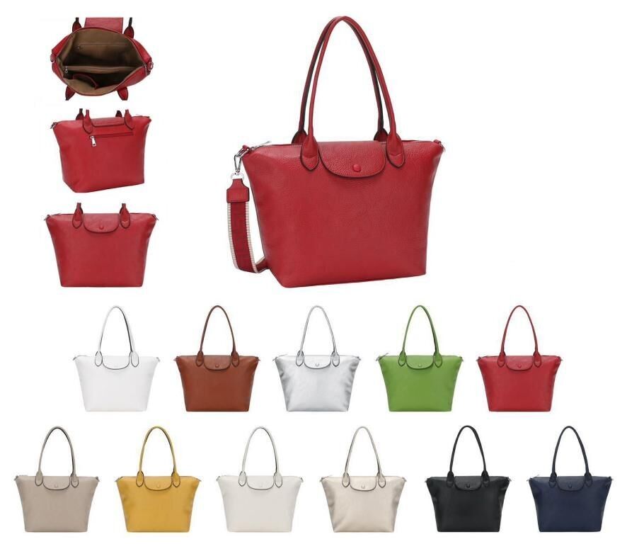 Borsa in materiale sintetico con manici lunghi e tasca posteriore