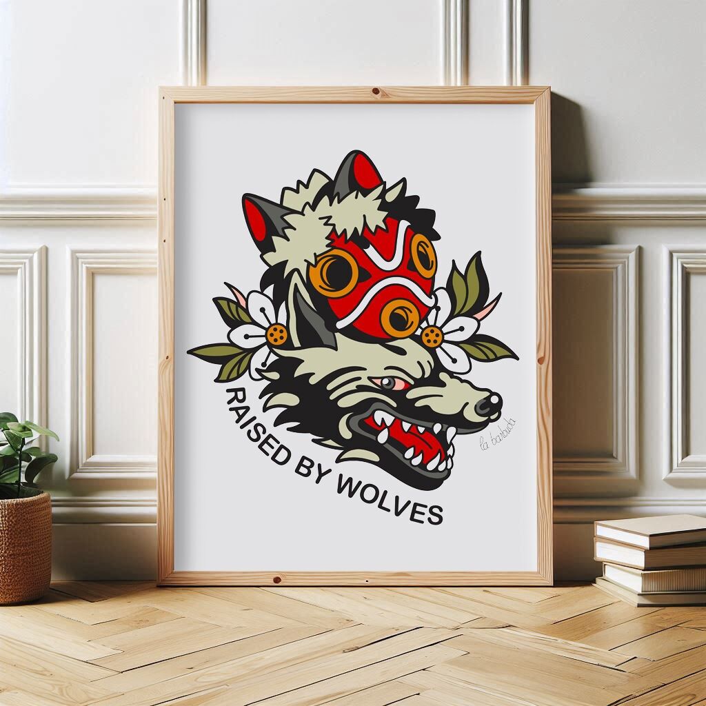 Stampa artistica di lupi Mononoke