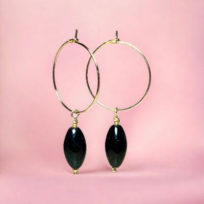 Boucles d'oreilles "CALISTA" créoles Perles noires