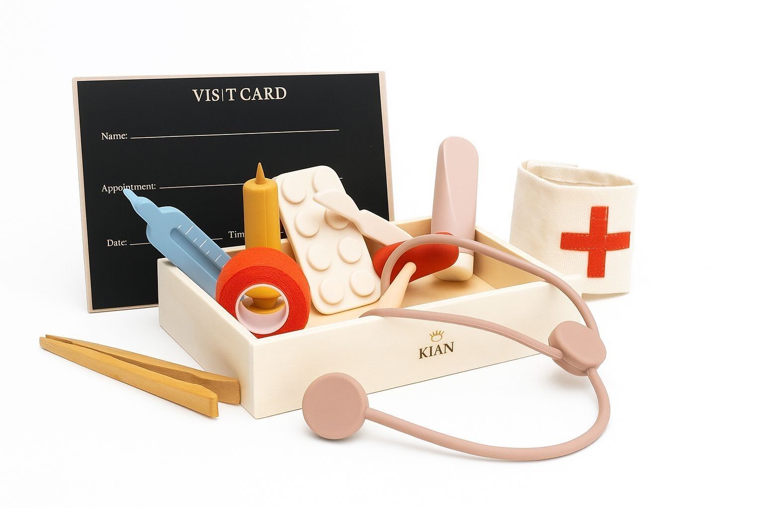 Valigetta del medico in legno e silicone – set da medico adatto ai bambini