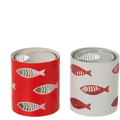 Portavelas peces metal blanco/rojo surtido de 2
