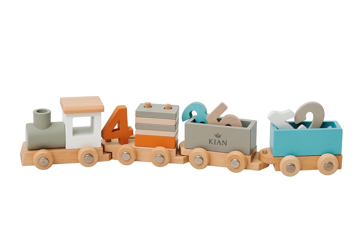 Locomotiva in legno con mattoncini e numeri – Famiglia KIAN
