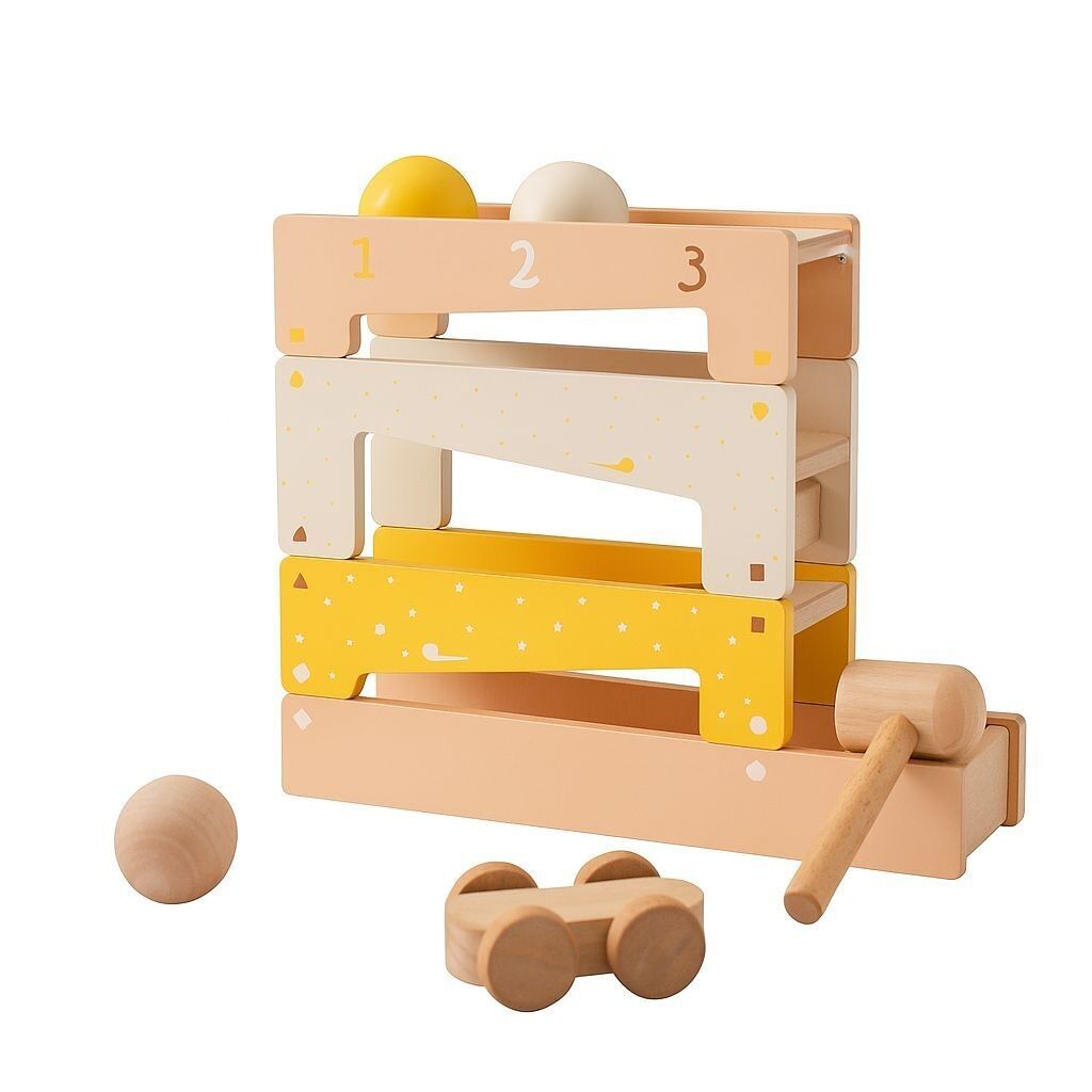 Panca in legno e pista per biglie con pista per auto – KIAN