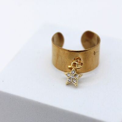 Anello regolabile fatto a mano in acciaio inossidabile e stella in zirconio