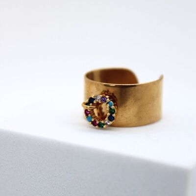 Bague réglable fait main en acier inoxydable et cercle en zirconium arc-en-ciel