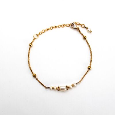 Bracelet fait main en acier inoxydable doré et perles d'eau douce