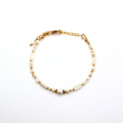 Bracelet fait main en acier inoxydable doré et perles d'eau douce