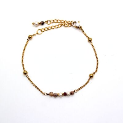 Bracelet fait main en acier inoxydable doré, perles d'eau douce et pierres naturelles ( 15cm)