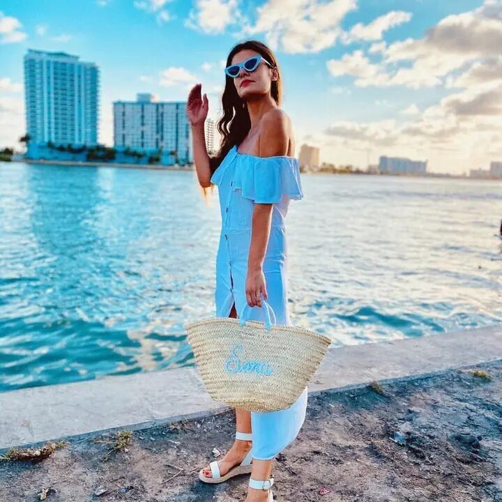 Panier de plage personnalisé à anses en laine - Sac cabas marocain brodé sur mesure