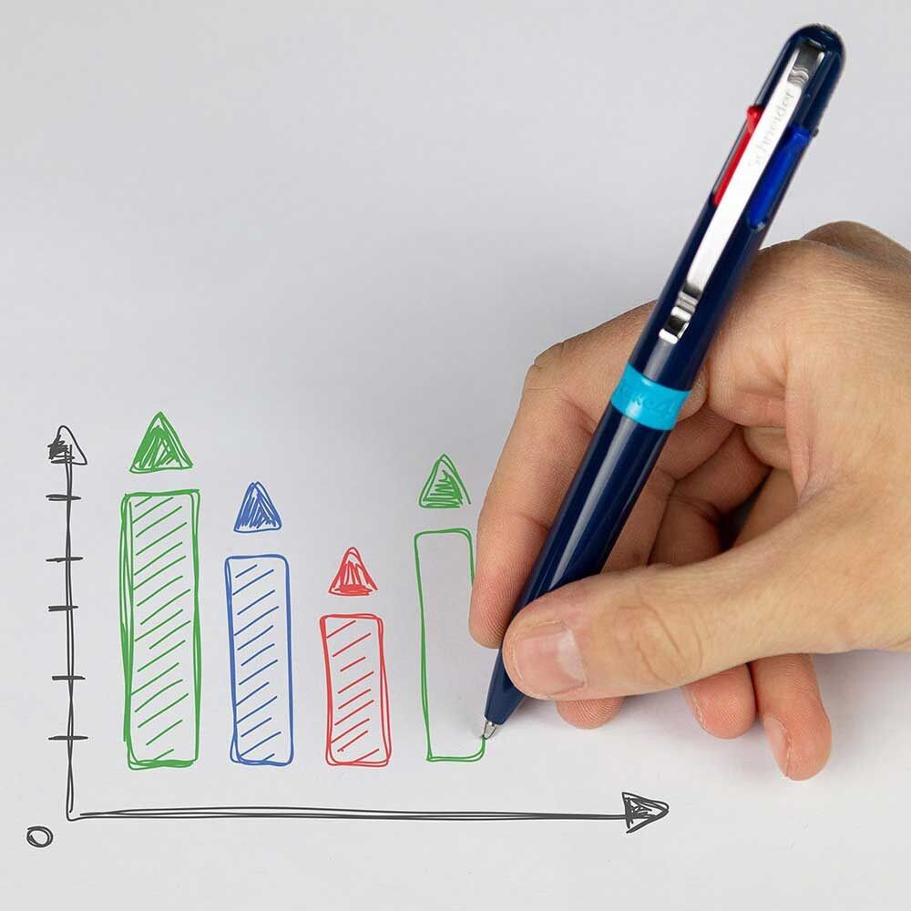 Schneider Take 4 stylo à bille multifonctions (4 couleurs, plastique recyclé, recharges remplaçables) Boîte de 10