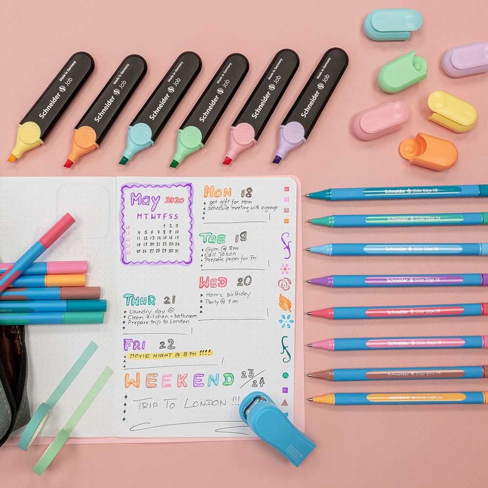 Schneider Slider Edge XB Pastel Stylo à bille (Stylo triangulaire avec largeur de trait XB=trait extra large, modèle à capuchon) Lot de 10 pièces