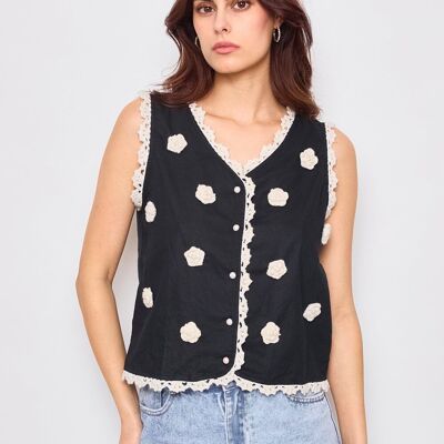 Gilet senza maniche decorato con delicati ricami floreali 3070