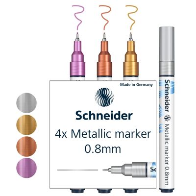 Schneider Paint-It 010 Lote de 4 rotuladores metálicos (juego de 2, revestimiento de trazo de 0,8 mm, nueva tecnología de pigmentos, efecto pailleté continuo) argenté, doré, cuivre, violeta