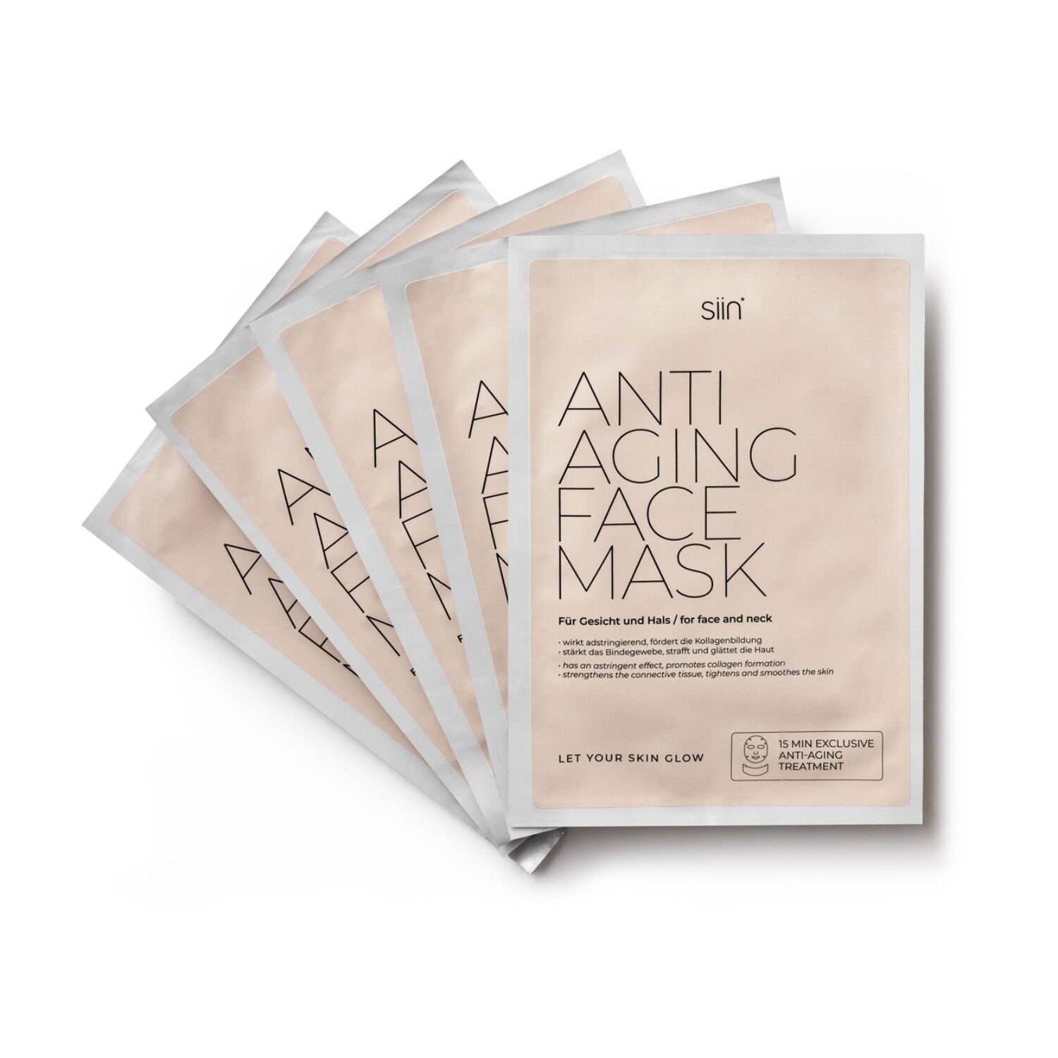 FACE MASK ANTI-AGING. For face and neck, 5 pieces in a box.
