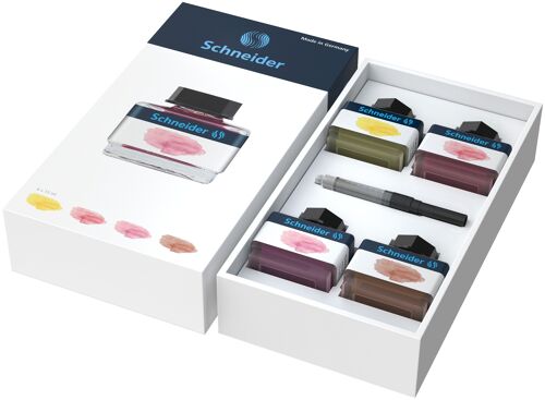 Schneider Set cadeau encrier pastel (4x encriers 15ml, convertisseur inclus) Blush, Rose, Lemon Cake, Cognac