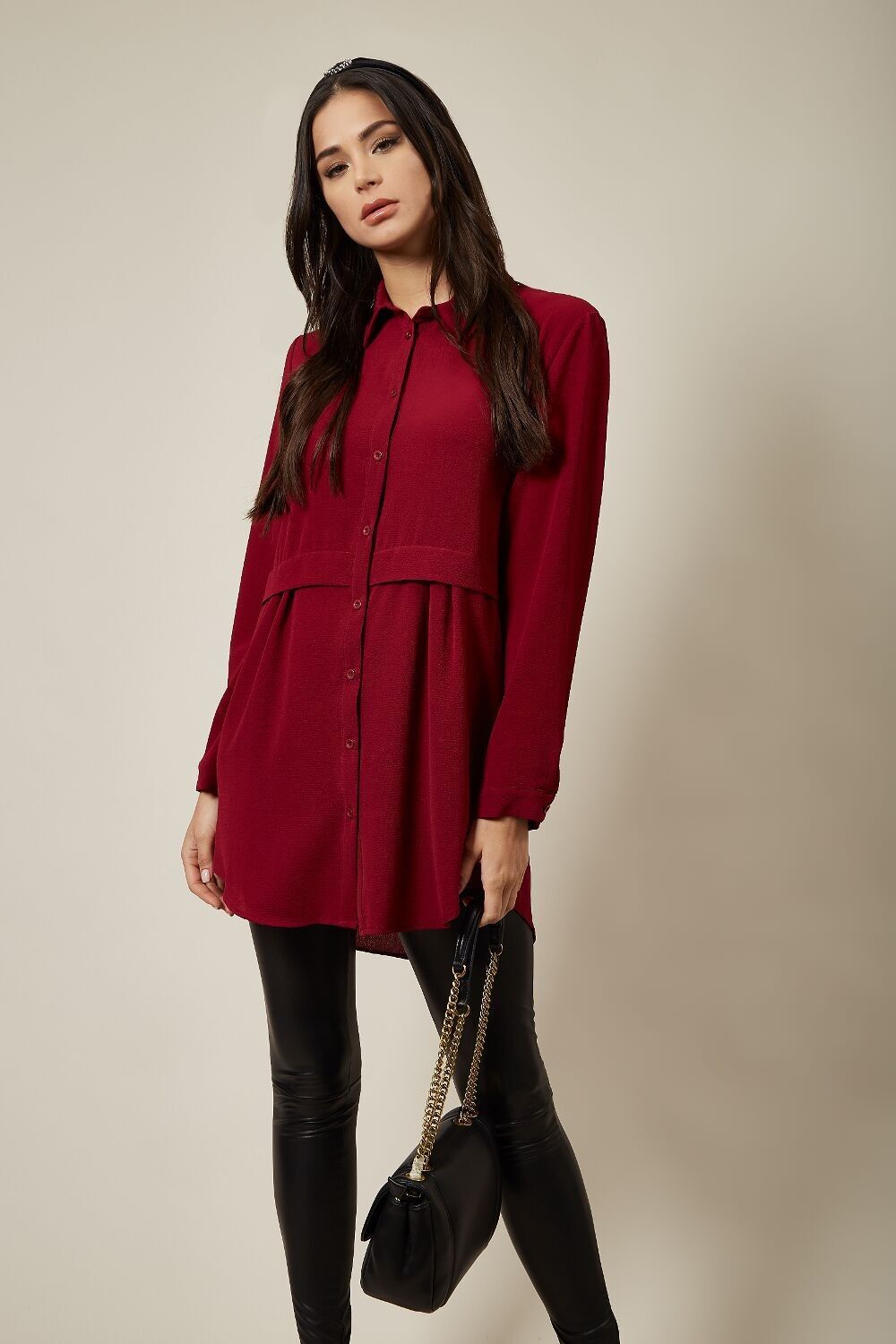 Oversize-Hemd mit langen Ärmeln in Burgunderrot