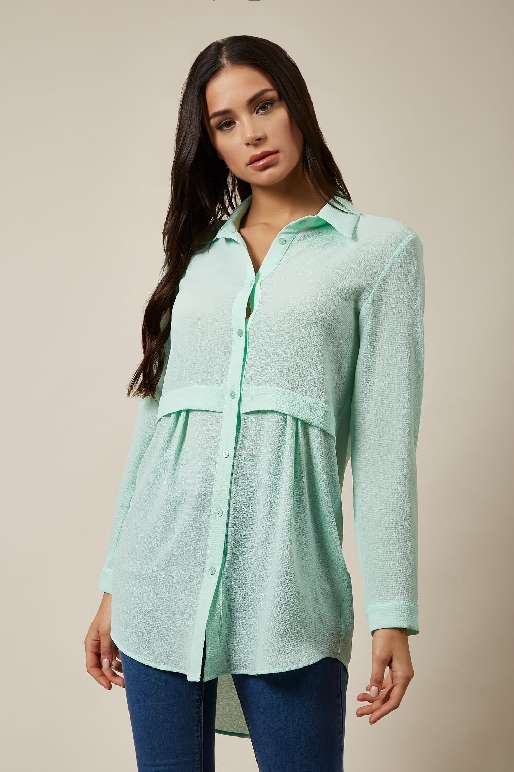 Oversize-Hemd mit langen Ärmeln in Mintgrün
