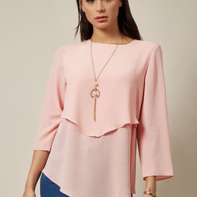 Top décontracté à manches 3/4 avec collier en rose