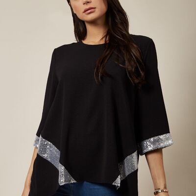 Top negro extragrande con detalle de lentejuelas