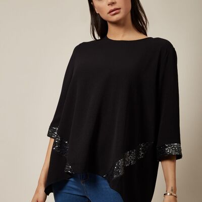 Top nero oversize con dettaglio di paillettes