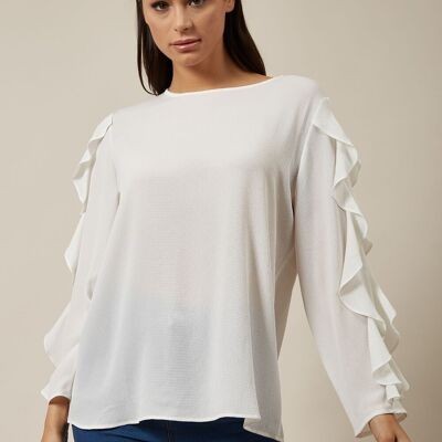 Top bianco dalla vestibilità comoda con maniche oversize con volant