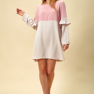 Top a blocchi di colore con volant dettagliato sulla manica in beige e rosa