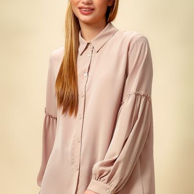 Chemise à manches patchwork en rose clair