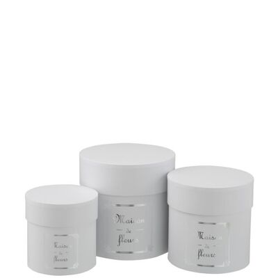 Set de 3 cajas redondo alto maison papel blanco/plata