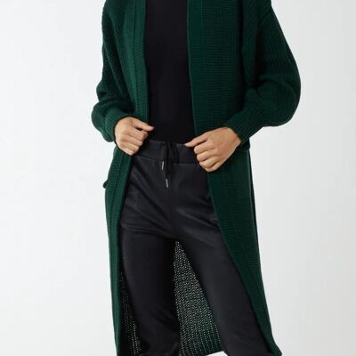Cardigan midi lavorato a maglia oversize a maniche lunghe con dettagli tasca in verde bottiglia