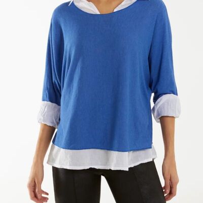 Relaxed Fit Doppellagiges Top und Shirt mit 3/4 Ärmeln in Blau