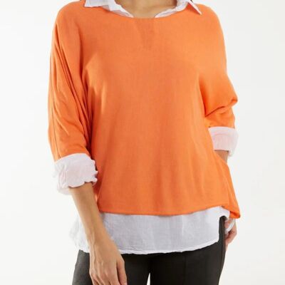 Relaxed Fit Doppellagiges Top und Shirt mit 3/4 Ärmeln in Orange