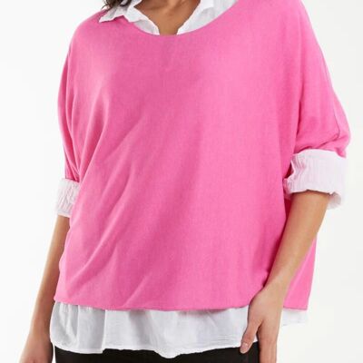 Relaxed Fit Doppellagiges Top und Shirt mit 3/4 Ärmeln in Pink