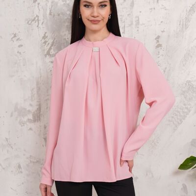 Chemisier surdimensionné à manches longues avec broche en rose