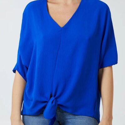 Top oversize con scollo a V dettagliato e maniche a 3/4 in blu reale