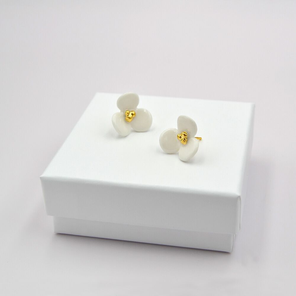 White Porcelain Flower Earrings