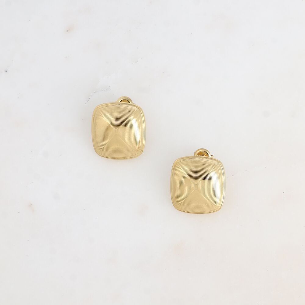 Boucles puces - carré bombé avec lignes graphiques en acier inoxydable