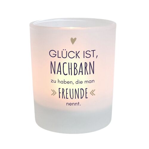 Windlicht Glas Nachbarglück mit Spruch I Teelichthalter Kerzenständer I Deko I Geschenk Nachbar Geburtstag